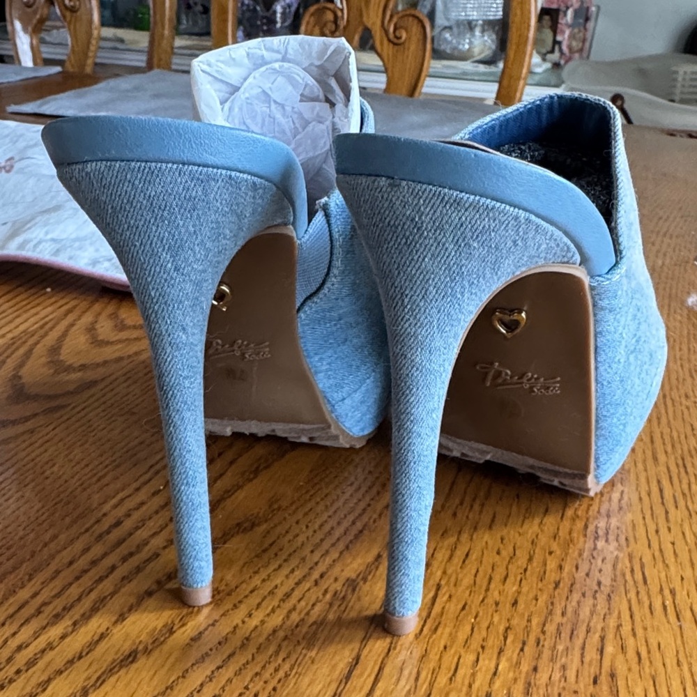 Thalia Sodi Light Blue Denim Open-Toe Stiletto Mules - Like NEW! - Picture 7 of 12